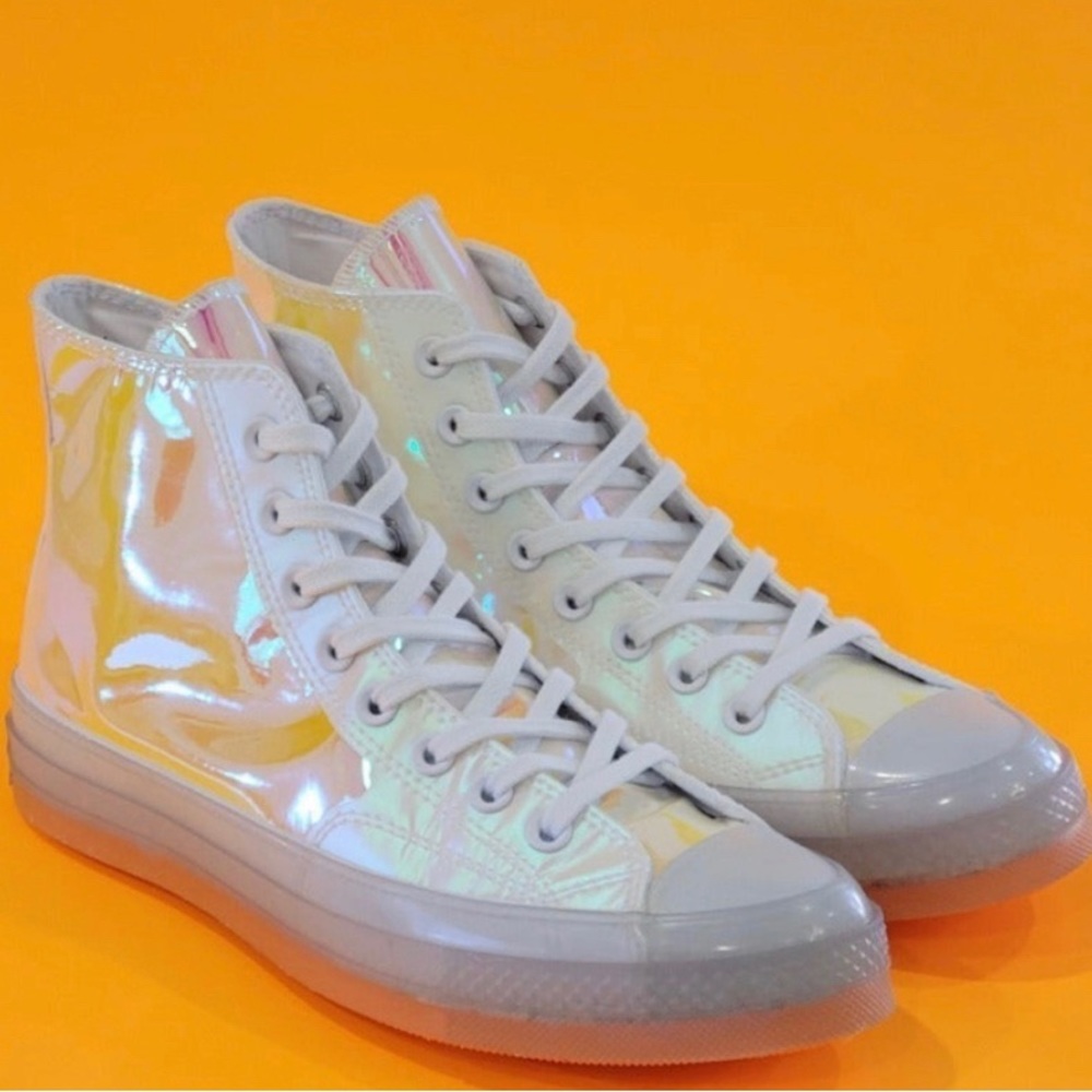 Converse High Chuck 70 White Vis Orange iridescent sneakers 9.5 NWT